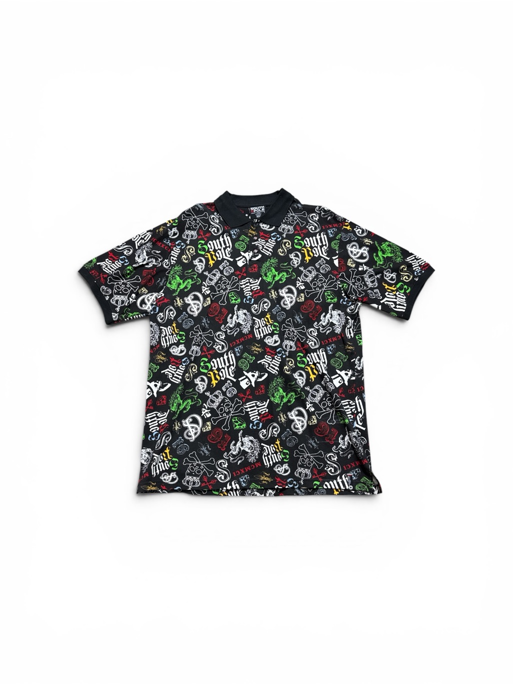 Vintage Y2k Southpole Vibrant Logo Graphic Print Crossbone Short Sleeve Polo 2xl